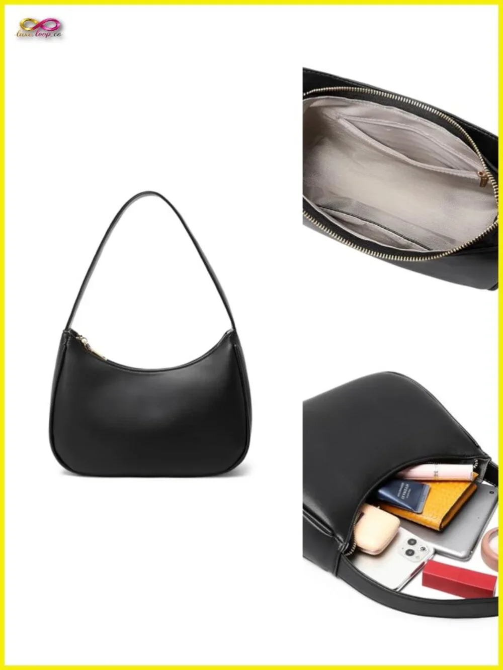 PU Leather Hobo Shoulder Bag with Zipper Closure, Mini Clutch Purse